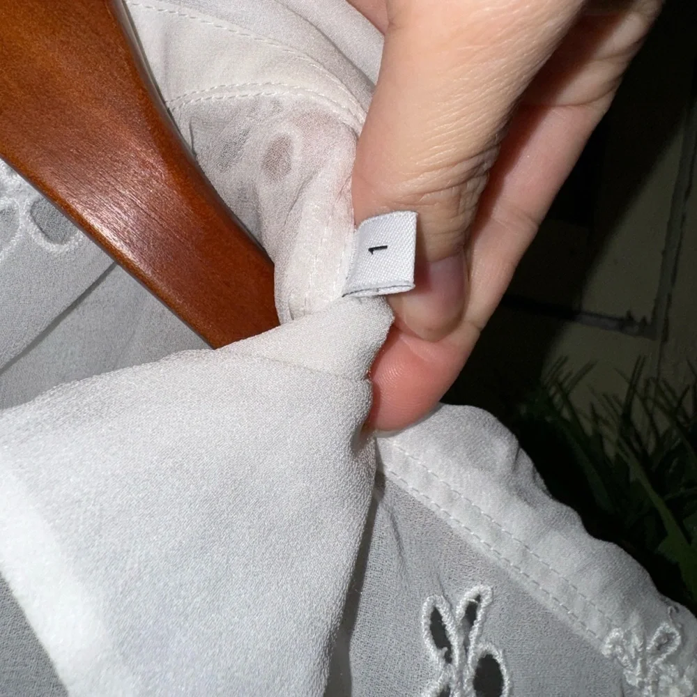 Sandro Ricarda White Eyelet Chiffon Zip Front Sheer Midi Dress Collared Small - Picture 5 of 11